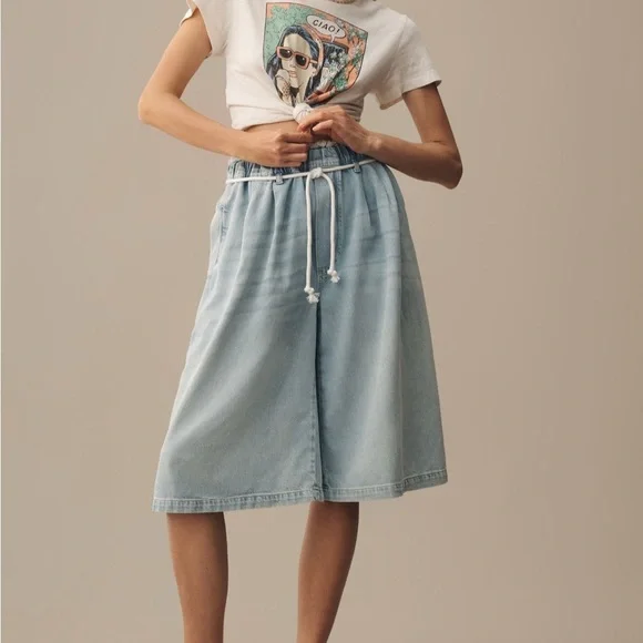 NWT Pilcro By Anthropologie Light Blue Denim Culottes Size XS - Picture 5 of 14
